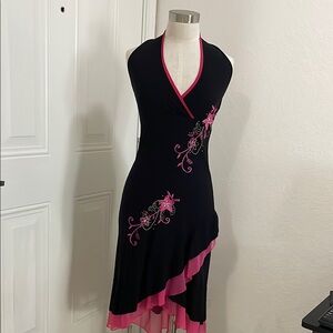 Chic Asymmetrical Black and Pink Dress
